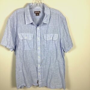 Michael Kors Men's XL Short Sleeve Linen Blend Button Up Shirt Light Blue Summer